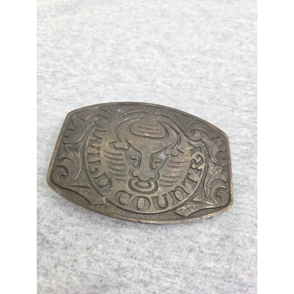 Vintage Wild Country Bull Longhorn Solid Brass Belt Buckle